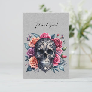 Tarjeta De Agradecimiento Corona gótica de cráneo de rosas Gracias