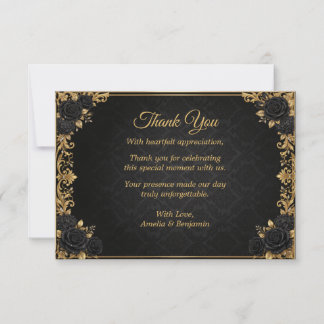 Tarjeta De Agradecimiento Corona Real de Oro Negro Elegante Boda