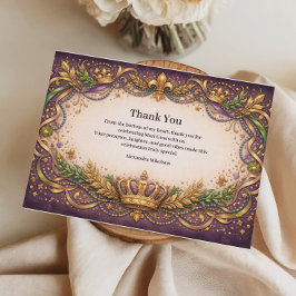 Tarjeta De Agradecimiento Corona Real Fleur-de-Lis Mardi Gras