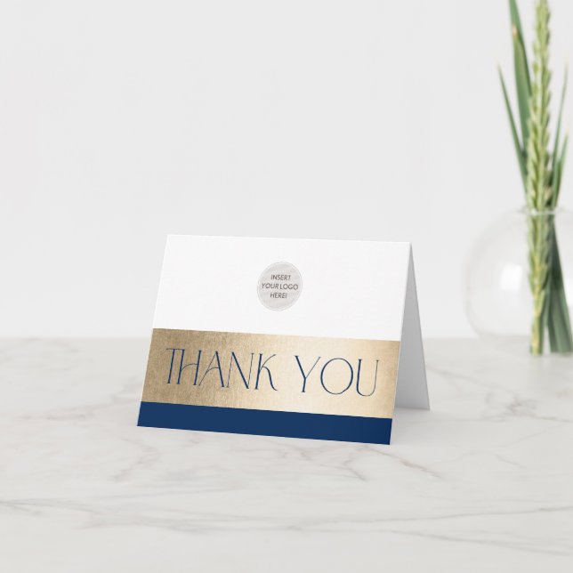 Tarjeta De Agradecimiento CORPORATE LOGO gracias a business navy gold (Anverso)