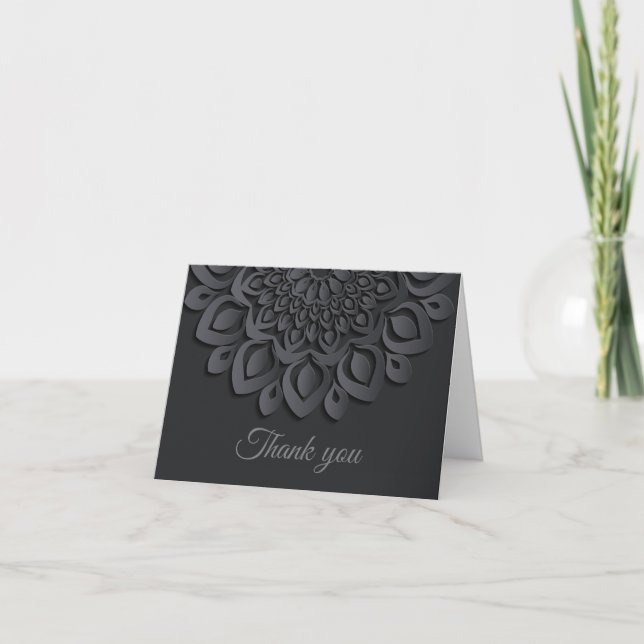 Tarjeta De Agradecimiento Cortar papel negro formal Mandala (Anverso)