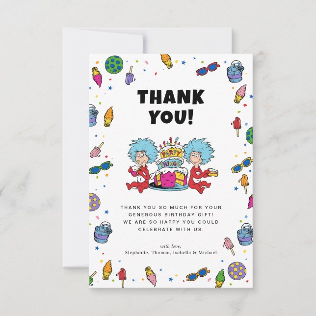 Tarjeta De Agradecimiento Cosa 1 Cosa 2 | Cumpleaños de gemelos Confetti (Anverso)