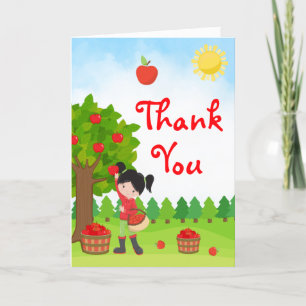 Tarjeta De Agradecimiento Cosecha de Manzanas Chica de Cabello Negro Cumplea