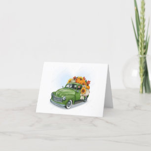 Tarjeta De Agradecimiento Cosecha de otoño en un camión verde gracias
