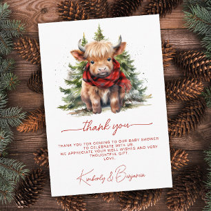 Tarjeta De Agradecimiento Cosmo Highland Cow Granja Animal Winter Baby Showe
