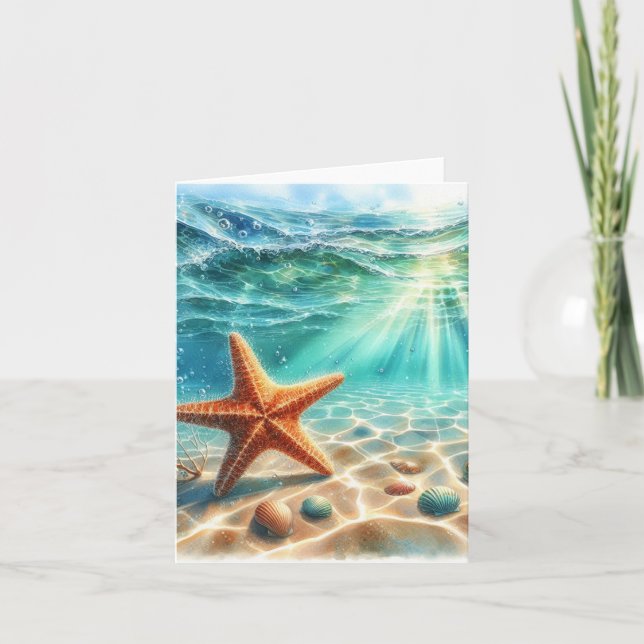 Tarjeta De Agradecimiento Costa bajo el pez estrella del mar (Anverso)
