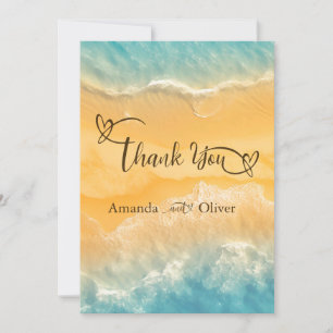 Tarjeta De Agradecimiento Costa Chic Arena Dorada Agua Turquesa Boda