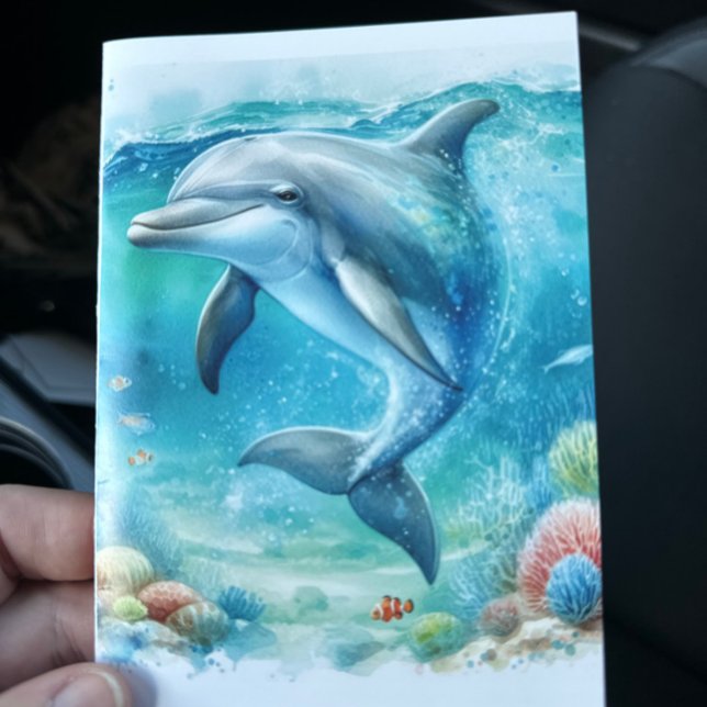 Tarjeta De Agradecimiento Costa de los delfines bajo el mar (Dolphin Under the Ocean Blank Notecard Stationery)