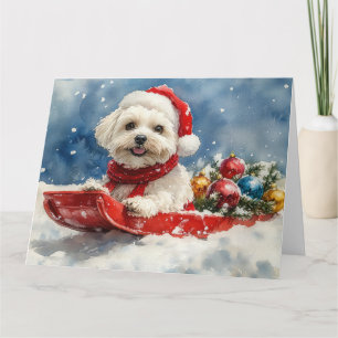 Tarjeta De Agradecimiento Coton De Tulear en Trineo Deja que nieve Navidad