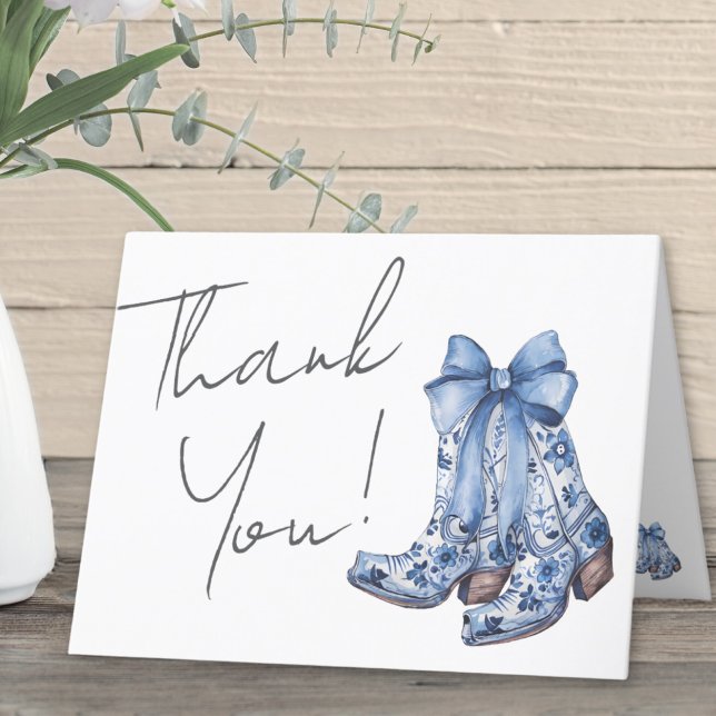 Tarjeta De Agradecimiento Country Blue Bow Cowboy Shower (Country Blue Bow Cowboy Bridal Shower Thank You Card)
