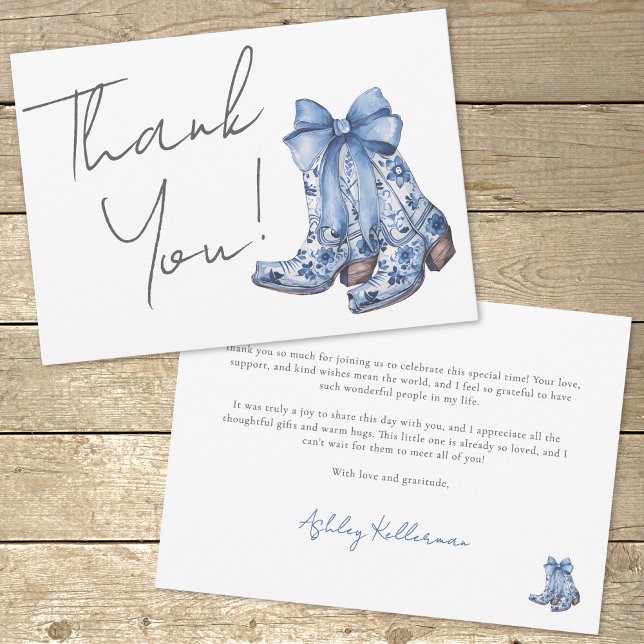 Tarjeta De Agradecimiento Country Blue Bow Cowboy Shower (Country Blue Bow Cowboy Bridal Shower Thank You Card)