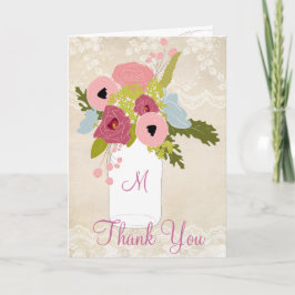 Tarjeta De Agradecimiento Country Burlap Lace Mason Jar Boda Gracias