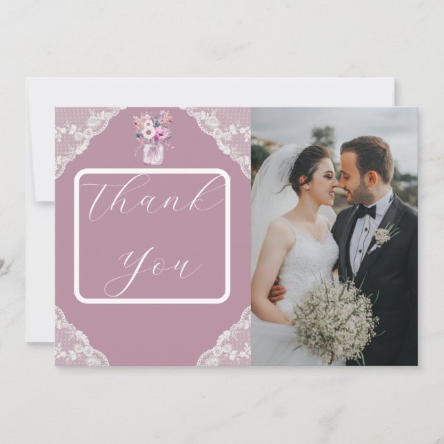 Tarjeta De Agradecimiento Country Lace Mason Jar Pink (Anverso)