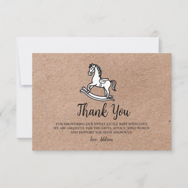 Tarjeta De Agradecimiento Country Rocking Horse Baby Shower Thank You Card  (Anverso)