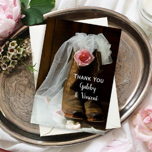 Tarjeta De Agradecimiento Country Rose and Cowboy Boots Wedding Thank You