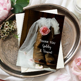 Tarjeta De Agradecimiento Country Rose and Cowboy Boots Wedding Thank You