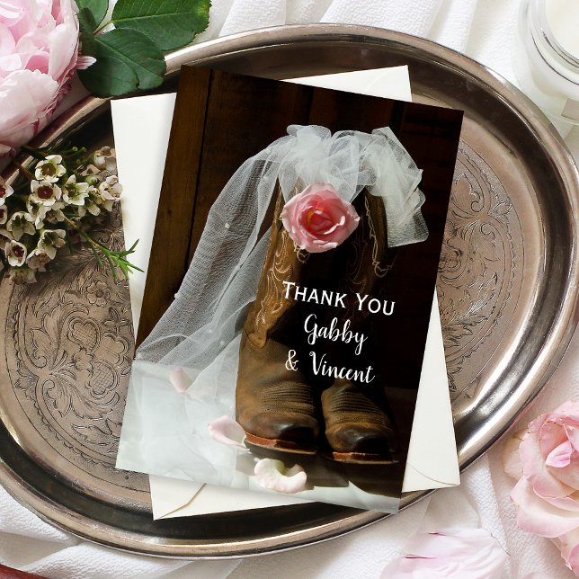 Tarjeta De Agradecimiento Country Rose and Cowboy Boots Wedding Thank You (Subido por el creador)