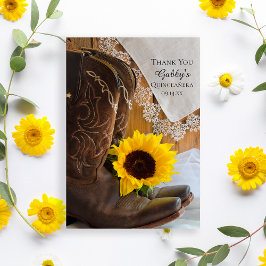 Tarjeta De Agradecimiento Country Sunflower and Lace Quinceañera Gracias