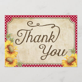 Tarjeta De Agradecimiento Country Sunflowers Gingham Check Rustic Gracias