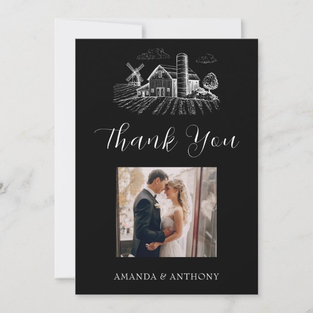 Tarjeta De Agradecimiento Country Western Barn Wedding  (Anverso)