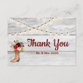 Tarjeta De Agradecimiento Country Western Boot Boho Rustic Marsala Gracias