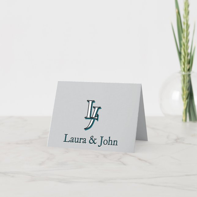 Tarjeta De Agradecimiento Couple Initials & Names Love Folded Card (Anverso)