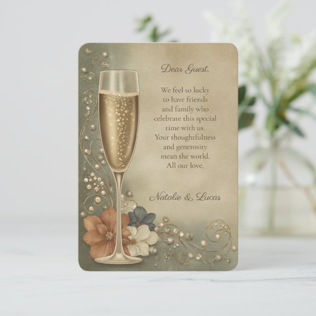 Tarjeta De Agradecimiento Couple’s Champagne Floral Wedding Shower (Anverso de pie)