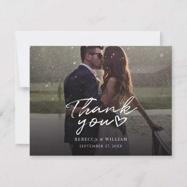 Tarjeta De Agradecimiento Couples Photo Hand-Lettered Wedding Thank You (Anverso)