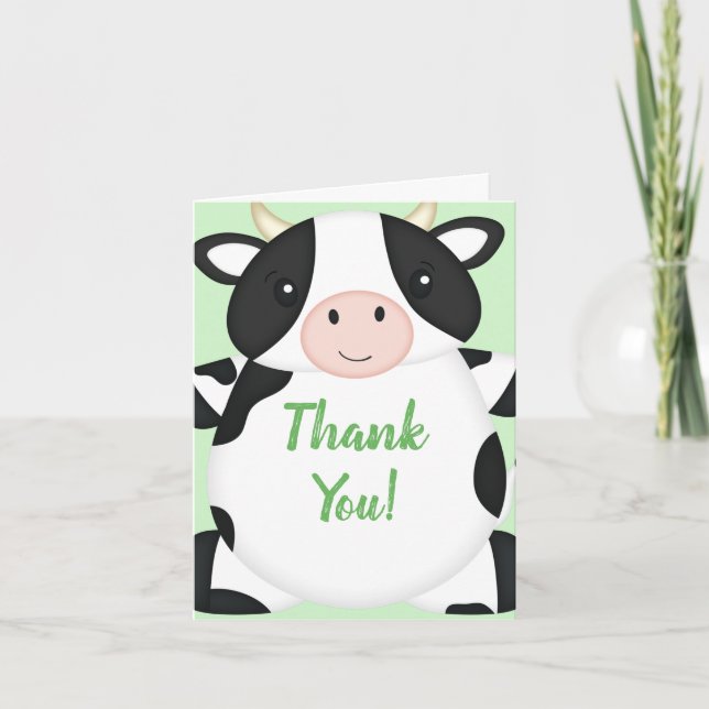Tarjeta De Agradecimiento Cow Baby Shower Green (Anverso)