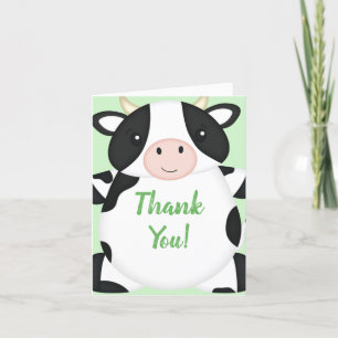 Tarjeta De Agradecimiento Cow Baby Shower Green