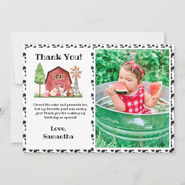 Tarjeta De Agradecimiento Cow Farm/ Barnyard Birday Photo  (Anverso)