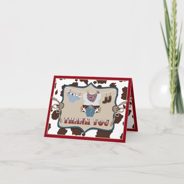 Tarjeta De Agradecimiento Cowboy Baby Western Gracias Card (Anverso)