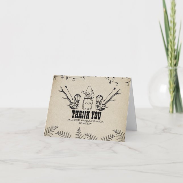 Tarjeta De Agradecimiento Cowboy Boots Country Rustic Boda Gracias (Anverso)