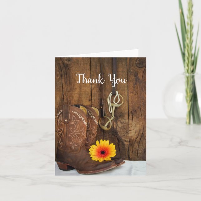 Tarjeta De Agradecimiento Cowboy Boots, Daisy, Horse Bit Western Gracias (Anverso)