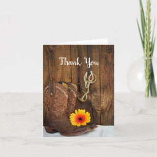 Tarjeta De Agradecimiento Cowboy Boots, Daisy, Horse Bit Western Gracias