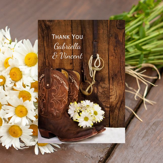 Tarjeta De Agradecimiento Cowboy Boots Horario Boda Occidental Gracias (Subido por el creador)