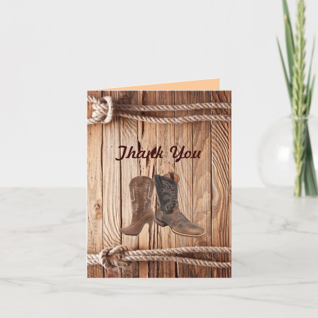 Tarjeta De Agradecimiento Cowboy Boots Western country Wedding gracias (Anverso)