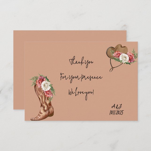 Tarjeta De Agradecimiento cowboy bridal ducha gracias (Anverso / Reverso)
