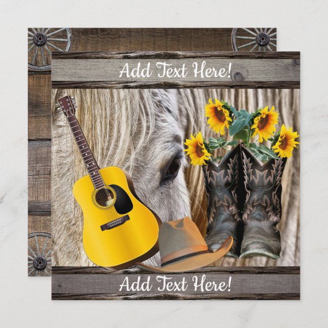 Tarjeta De Agradecimiento Cowboy Caballo Boots Sunflowers Guitarra Cowboy Go (Anverso / Reverso)