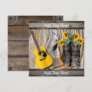 Tarjeta De Agradecimiento Cowboy Caballo Boots Sunflowers Guitarra Cowboy Go