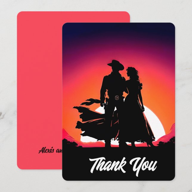 Tarjeta De Agradecimiento Cowboy & Cowgirl Sunset (Anverso / Reverso)