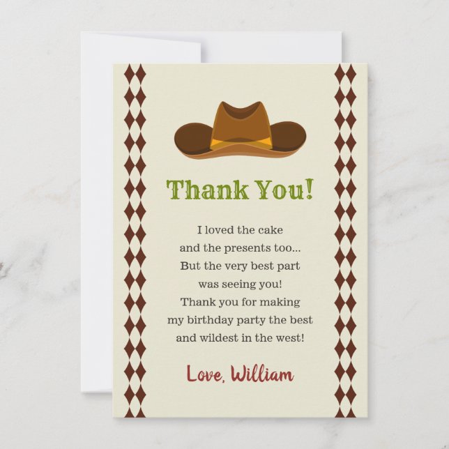 Tarjeta De Agradecimiento Cowboy Rodeo Wild West Kids Fiesta de cumpleaños (Anverso)