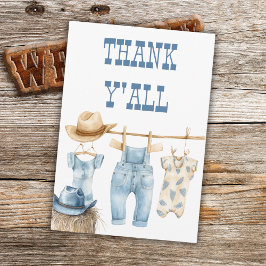 Tarjeta De Agradecimiento Cowboy Western Clothesline Blue Boy Baby Shower