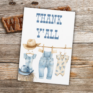 Tarjeta De Agradecimiento Cowboy Western Clothesline Blue Boy Baby Shower