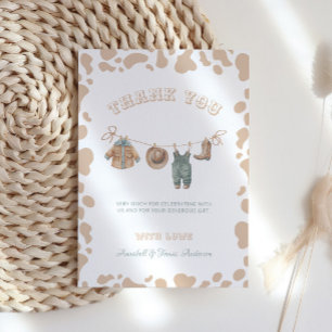 Tarjeta De Agradecimiento Cowboy Western Light Brown Boy Baby Shower