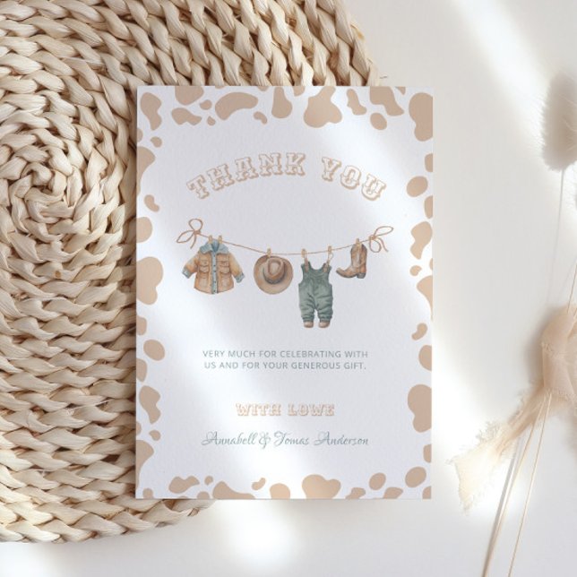 Tarjeta De Agradecimiento Cowboy Western Light Brown Boy Baby Shower (Subido por el creador)