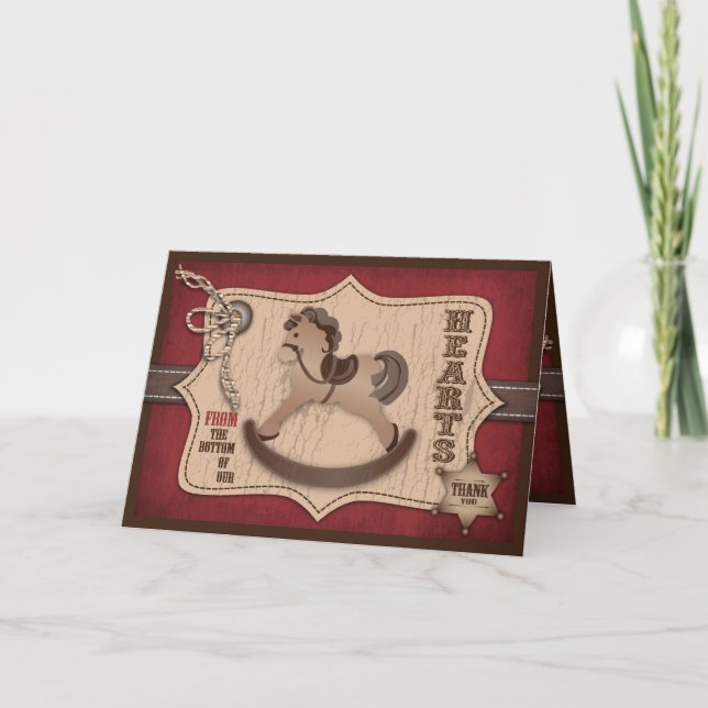 Tarjeta De Agradecimiento Cowboy Western Rocking Horse Thank You (Anverso)