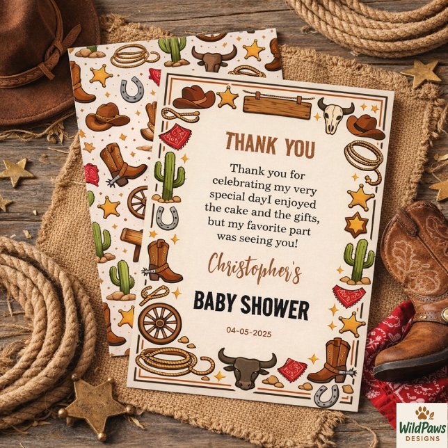 Tarjeta De Agradecimiento Cowboy Wild West Rodeo Ranch | Rustic Western Baby (Cowboy Wild West Rodeo Ranch | Rustic Western Baby Thank You Card
)