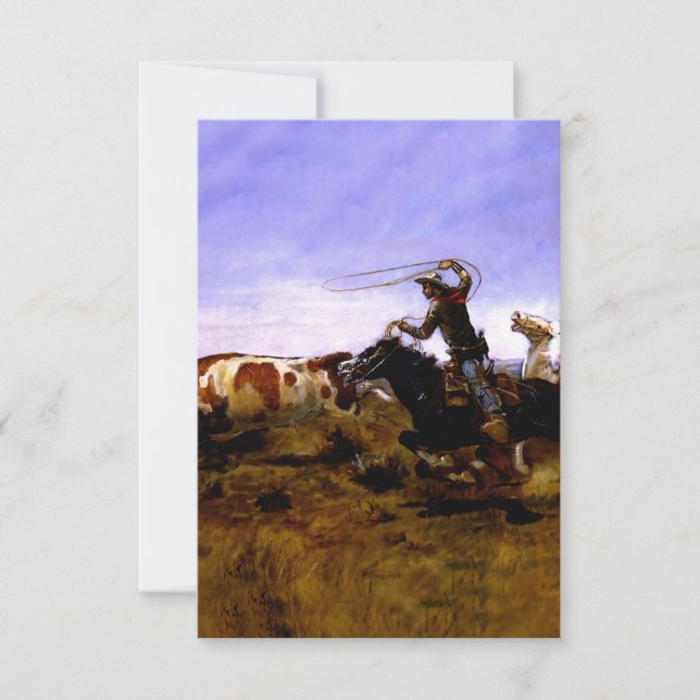 Tarjeta De Agradecimiento "Cowboys Roping a Steer" por Charles M Russell (Anverso)