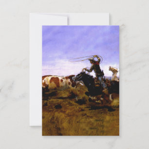 Tarjeta De Agradecimiento "Cowboys Roping a Steer" por Charles M Russell